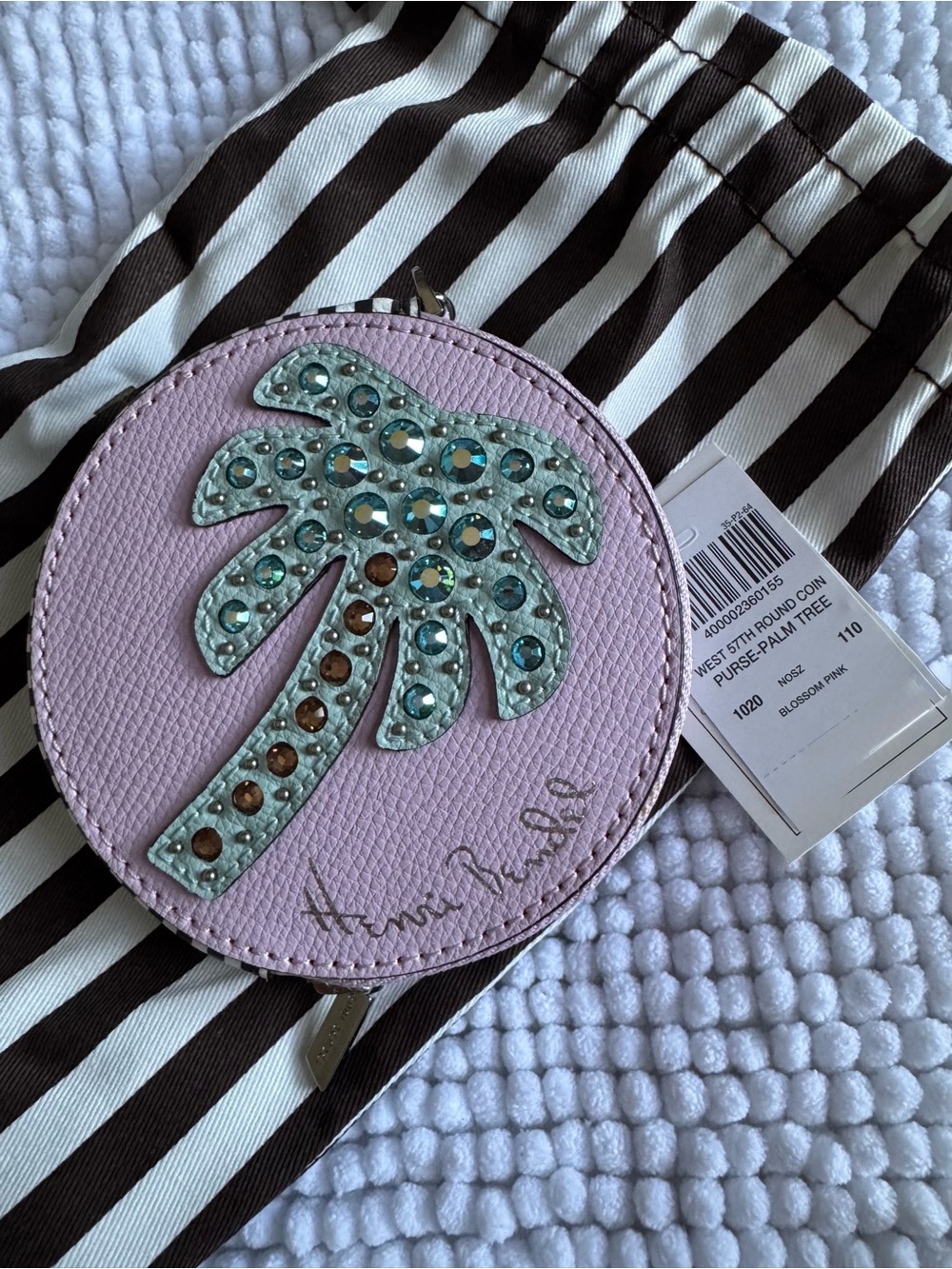Henry Bendel- Pink Palm-Embellished Mini Bag Charm Keychain - Picture 6 of 6
